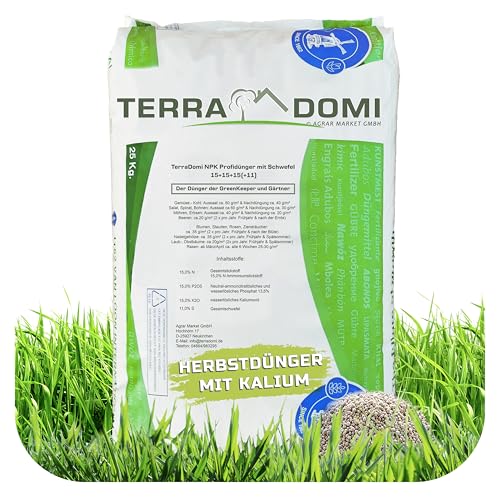 TerraDomi Rasendünger Sommer-Herbst 25kg NPK 15-15-15 I Volldünger mit...