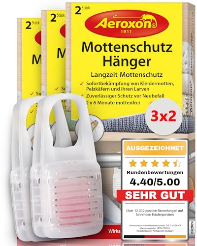 Aeroxon Mottenfalle Kleidermotten, Mottenschutz für Kleiderschrank - 3x2 Stück...