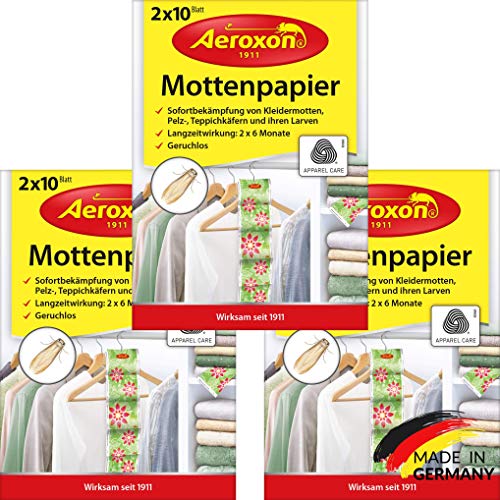 Aeroxon - Mottenschutz für Kleiderschrank - Mottenpapier - 3x20 Stück -...