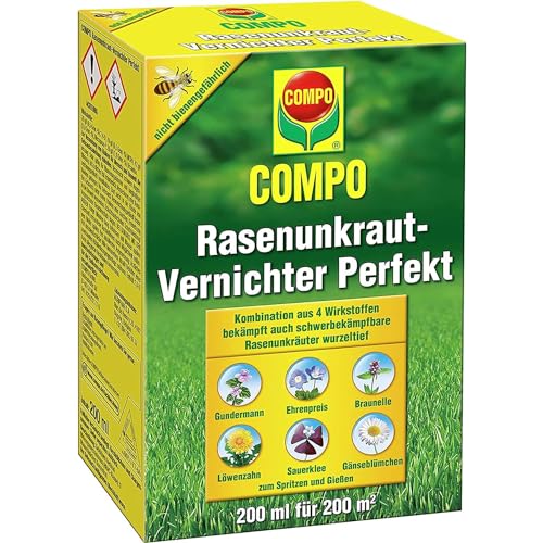 COMPO Rasenunkrautvernichter - COMPO Rasen Unkrautvernichter Perfekt - 200 ml...